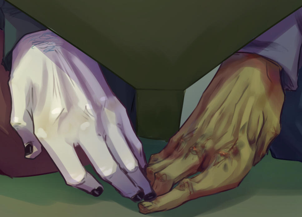 Sal and Travis Under the Stall